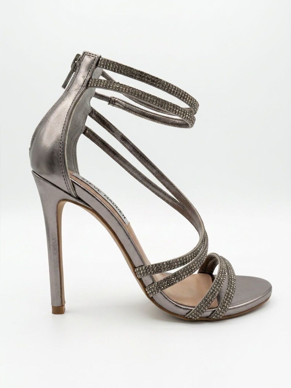Steve Madden Strappy Metallic High Heel Sandal - Silver